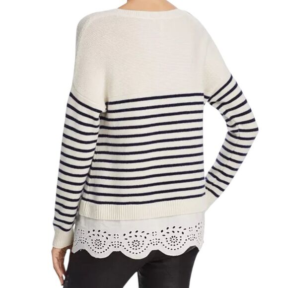 Joie blue and cream, striped cashmere wool sweater with eyelet layer size small - Picture 4 of 8